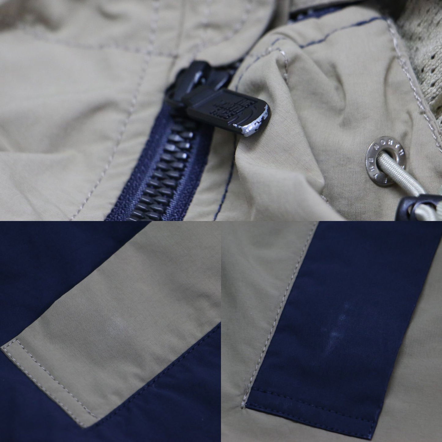 バイカラー フード付き マウンテンパーカー / ナイロンジャケット 長袖 ラグラン ドローコード ロゴ 刺繍