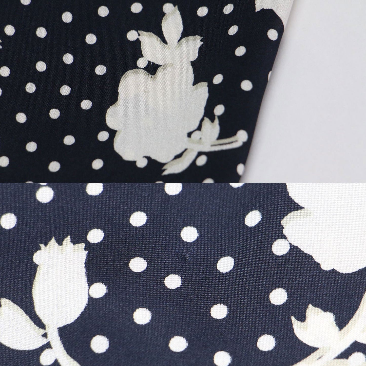 20春夏 シャドーフラワー タイブラウス / シャツ 長袖 ドット リボン くるみボタン ラウンドヘム