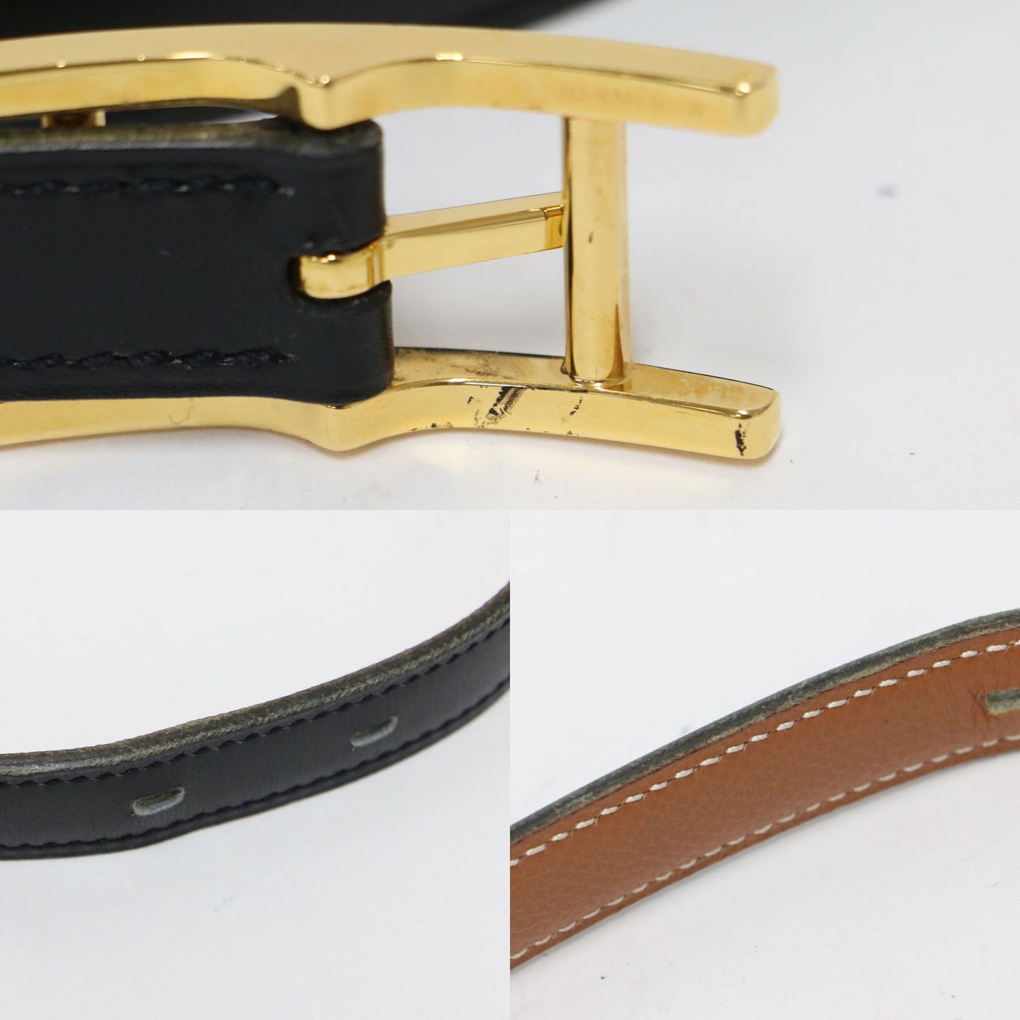 アピ レザーベルト / B刻印 ゴールド 金具 リバーシブル