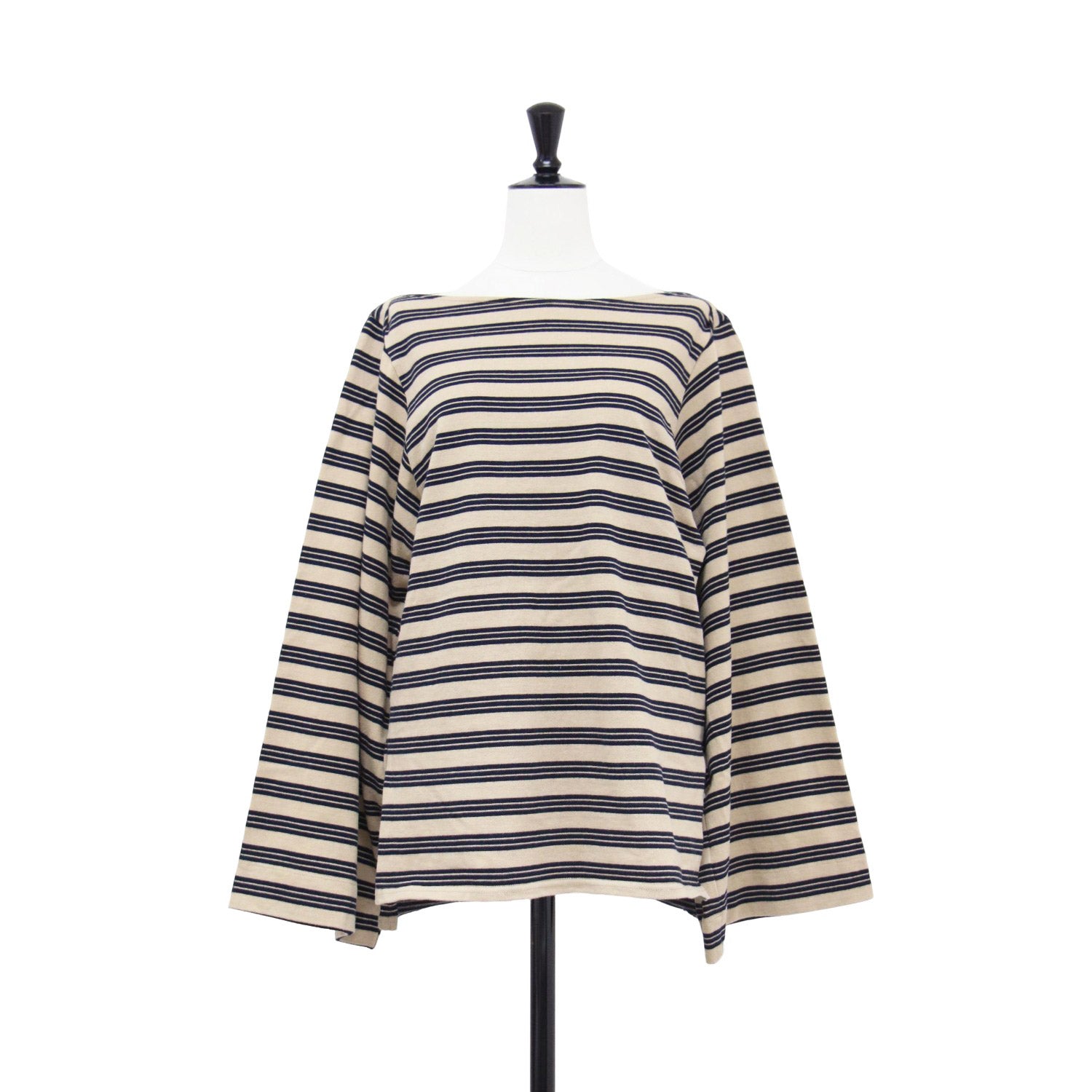 Plage プラージュ Tシャツ ベージュ ブラック サイズ:FREE | 25秋冬 ワイド スリーブ ボーダー Tシャツ | wide sleeve | 長袖 ボートネック コットン | トップス カットソー【レディース】【中古】【K4650】 25秋冬 ワイド スリーブ ボーダー Tシャツ / wide sleeve Tシャツ 長袖