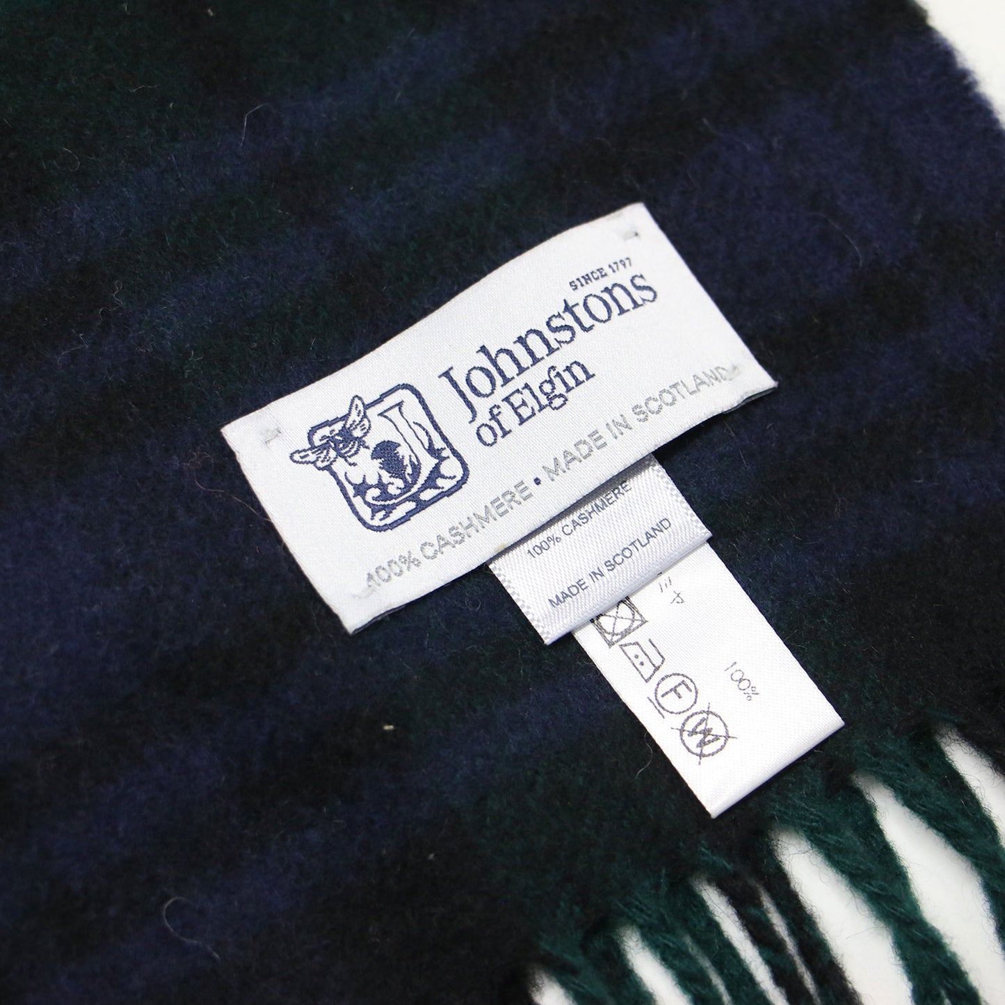 カシミヤ チェック マフラー / フリンジ タータンチェック ブラックウォッチ