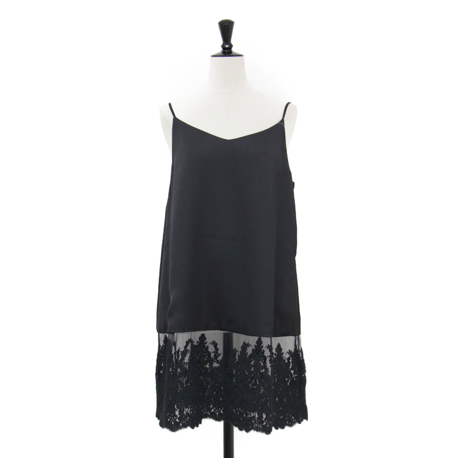 IENA イエナ ワンピース ブラック 黒 サイズ:FREE | 25秋冬 サテン レース キャミソールワンピース / チュニック | ミニ丈 チュールレース サテンジョーゼット | トップス ドレス【レディース】【中古】【美品】【K4667】 25秋冬 サテン レース キャミソールワンピース / チュニック ミニ丈