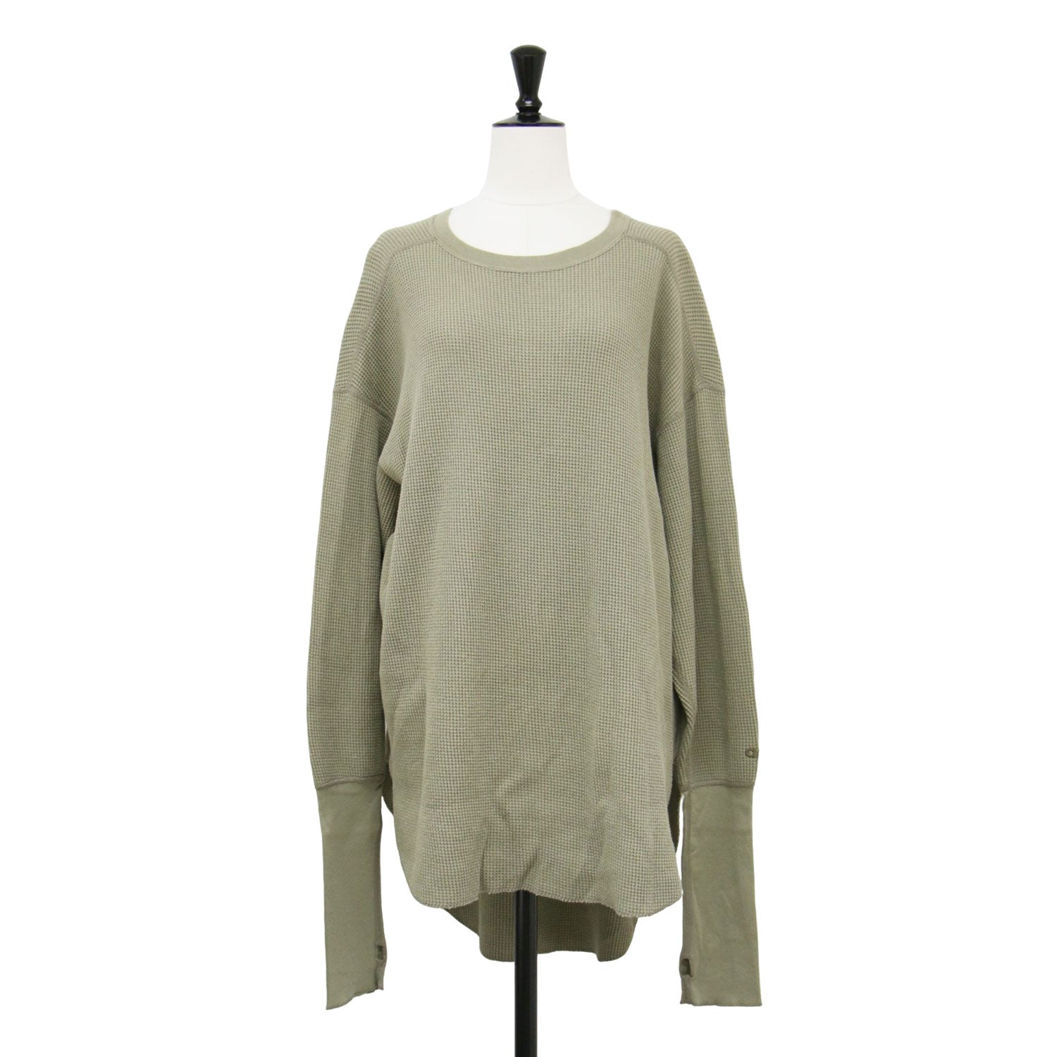 AMERICANA アメリカーナ AP STUDIO別注 カットソー カーキ サイズ:FREE | サーマル カットソー | プルオーバー | クルーネック サムホール フィンガーホール ロゴ 刺繍 ラウンドヘム ワッフル | トップス Tシャツ 長袖 | 日本製【レディース】【中古】【K4653】 AP STUDIO別注 サーマル カットソー / プルオーバー 長袖 クルーネック