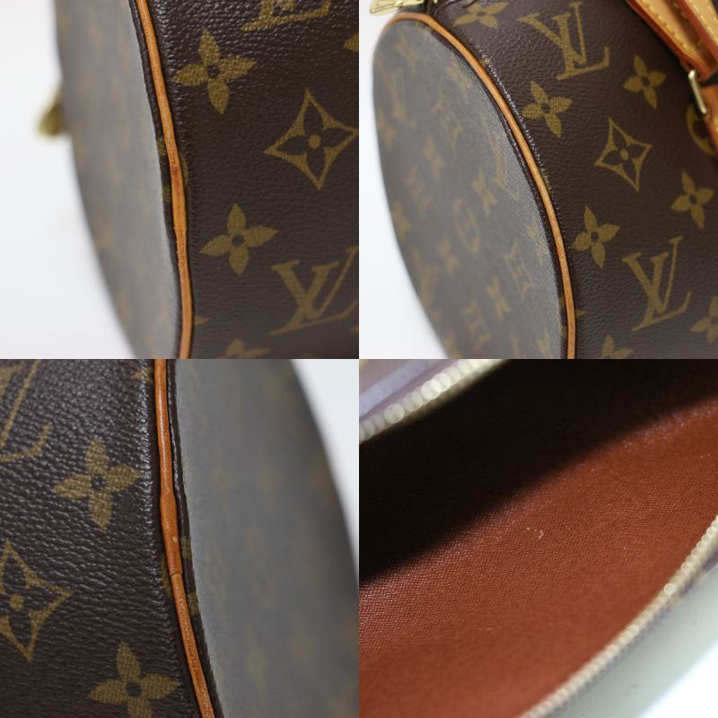 ポーチ付き モノグラム パピヨン 30 ハンドバッグ / ドラム型 肩掛け ロゴ レザー