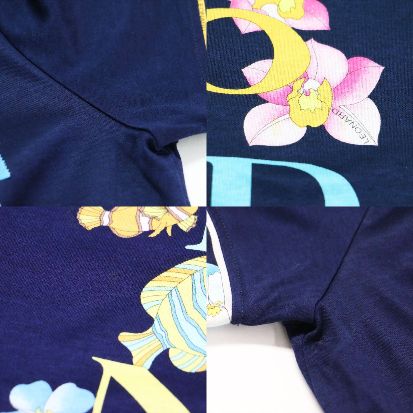 フローラルプリントTシャツ / プルオーバー ラウンドネック 半袖 ロゴ 微光沢 コットン