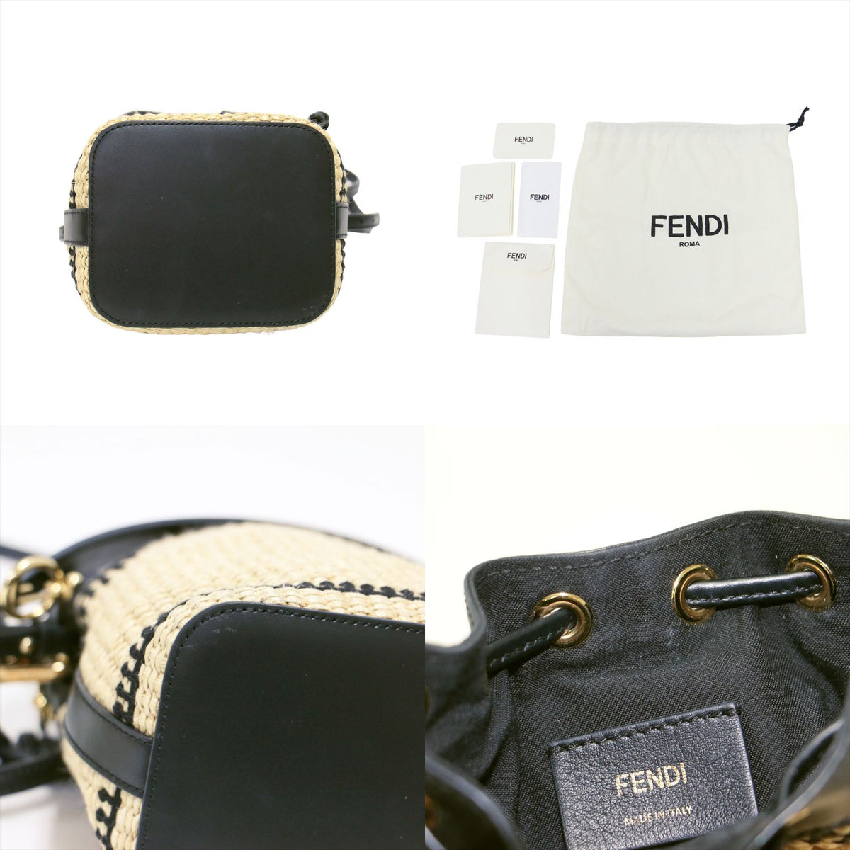 ミニ モントレゾール クロッシェ ショルダーバッグ 8BS010 / ハンドバッグ 巾着型 2WAY ロゴ ストロー素材 レザー