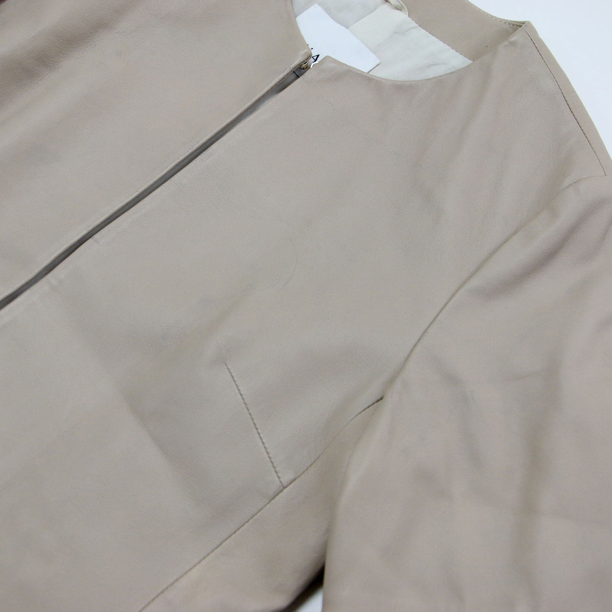 ノーカラー レザー ジャケット / ショート丈 長袖 ラムレザー