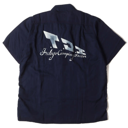 20SS I.C.T インディゴ染め ステンシル プリント オープンカラー レーヨンシャツ(FREE EDGE SHIRT S/S)
