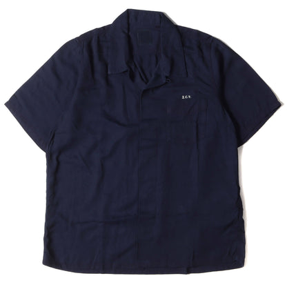 20SS I.C.T インディゴ染め ステンシル プリント オープンカラー レーヨンシャツ(FREE EDGE SHIRT S/S)