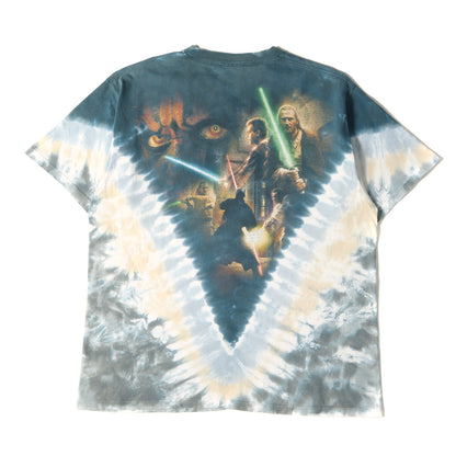 90s - 00s STAR WARS EP1 ダース・モール&オビ・ワン&クワイガン タイダイ染め Tシャツ(LIQUID BLUEボディ)