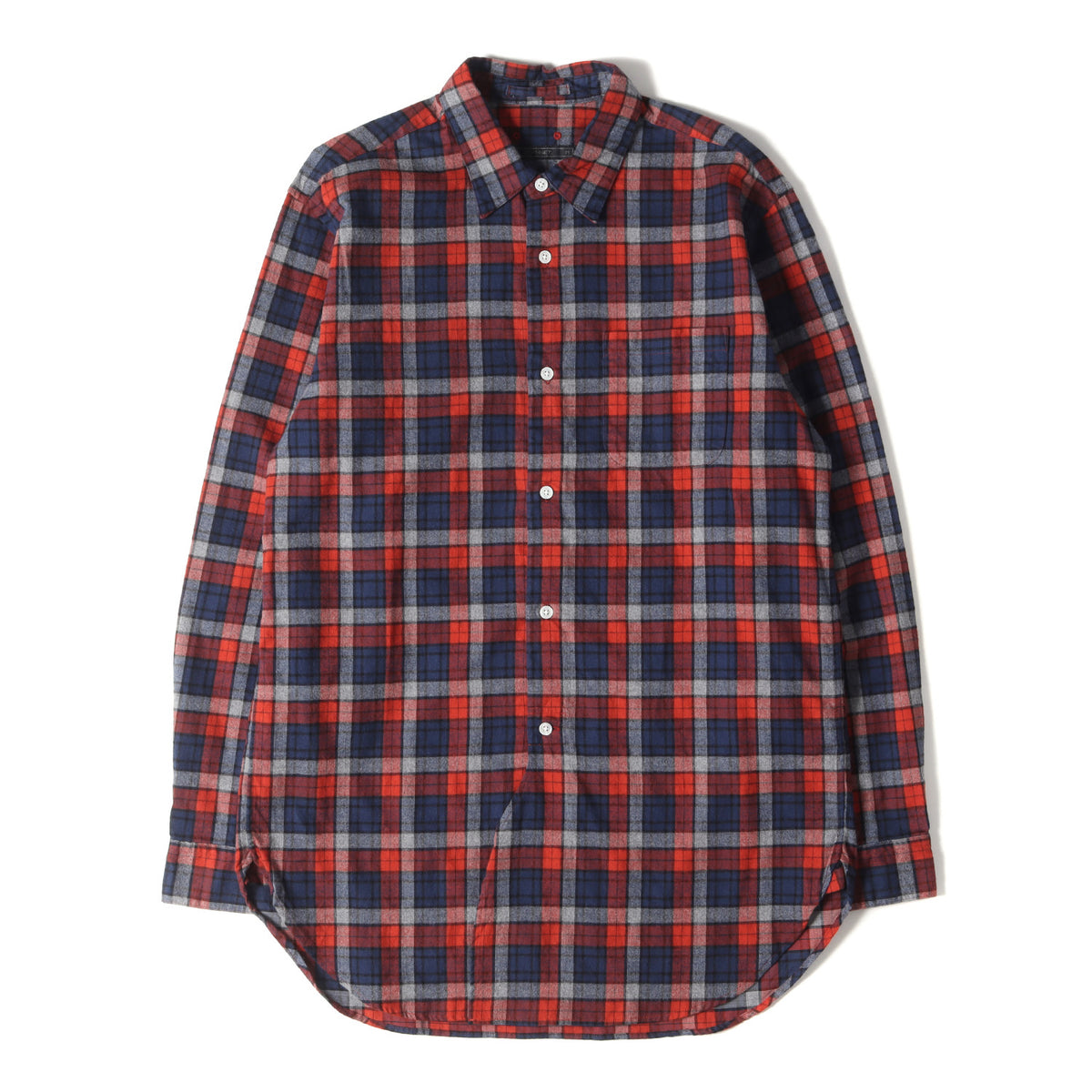 17AW ロングシルエット チェック フランネルシャツ(FLANNEL CHECK REGULAR COLLAR LONG SHIRT)