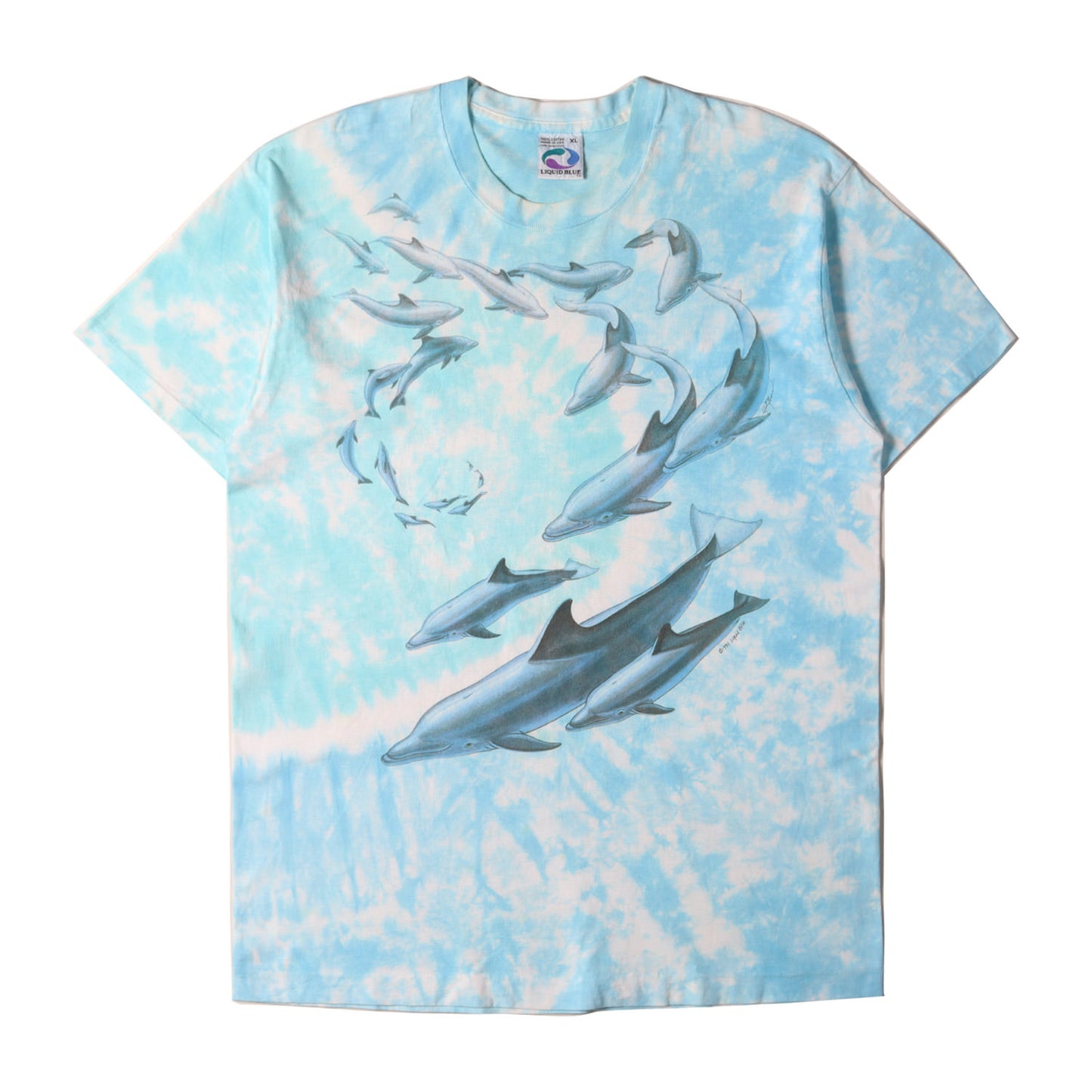 90s LIQUID BLUE タイダイ染め イルカ アート Tシャツ(USA製)
