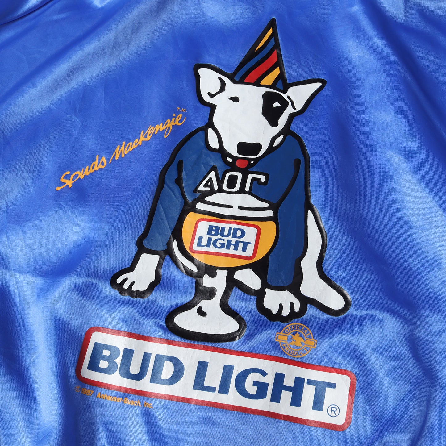 80s BUD LIGHT スパッドマッケンジー サテン スタジャン(企業物 / USA製)