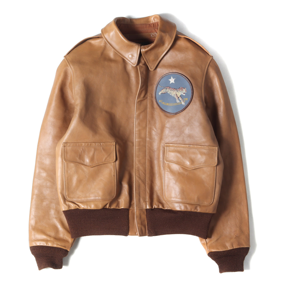 ×BuzzRicksons パッチ付き A-2 レザー フライトジャケット