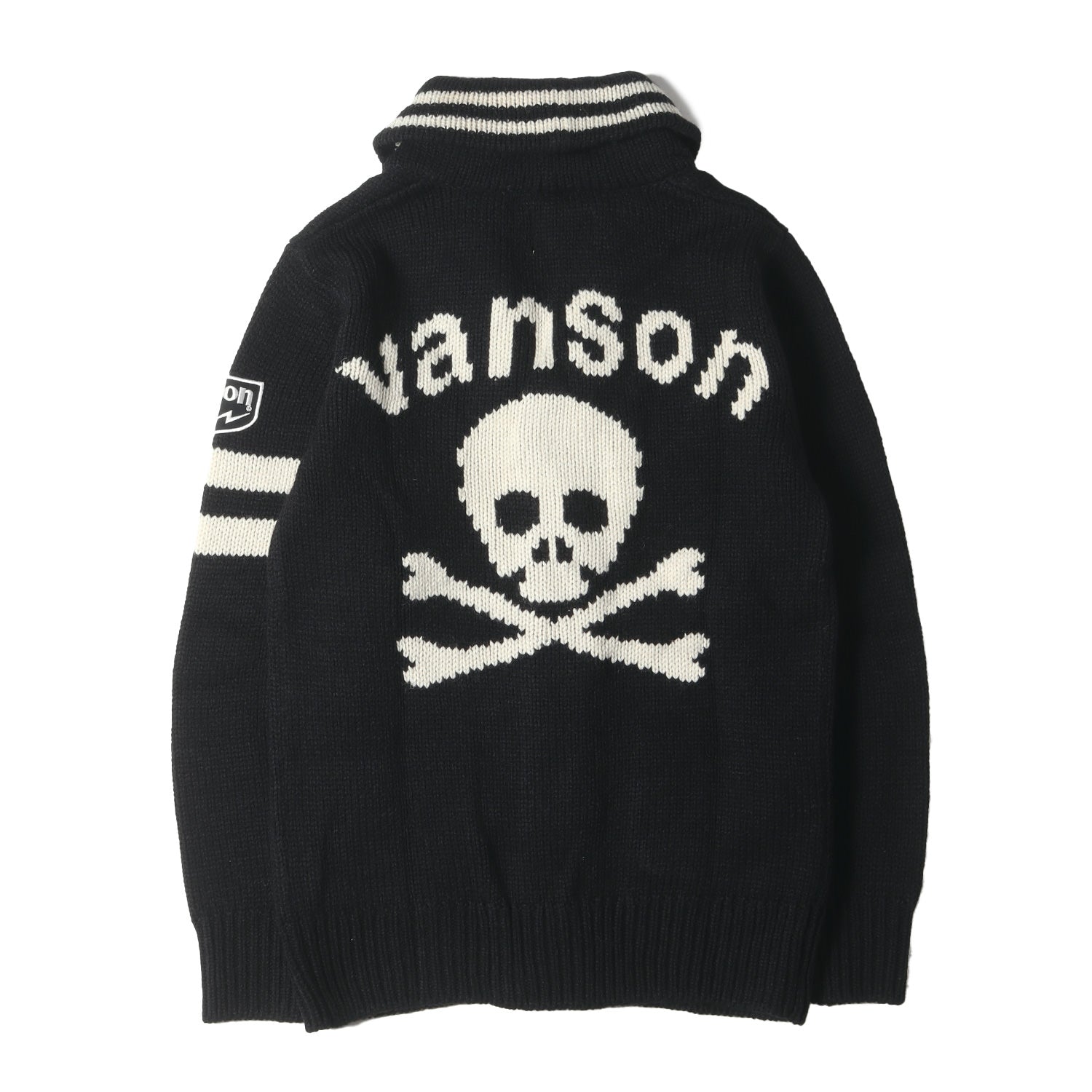 vanson バンソン ショールカラー カーディガン ワッペン 刺繍 黒 L 