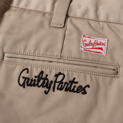 チェーン刺繍ロゴ T/Cツイル ブーツカット チノパンツ