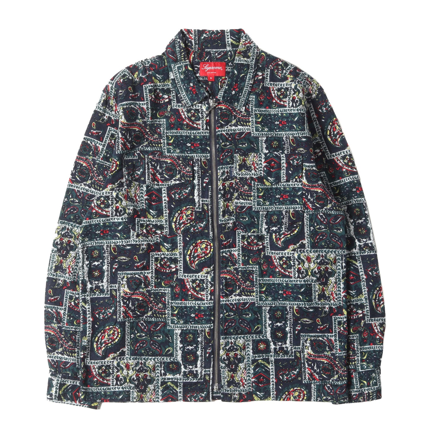 パッチワーク バンダナ プリント ジップ フランネルシャツ(Broken Paisley Flannel Zip Up Shirt)