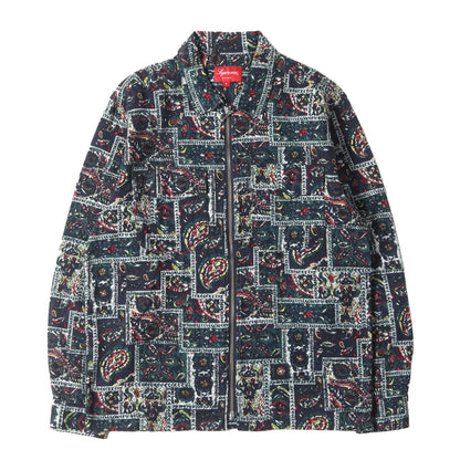 パッチワーク バンダナ プリント ジップ フランネルシャツ(Broken Paisley Flannel Zip Up Shirt)