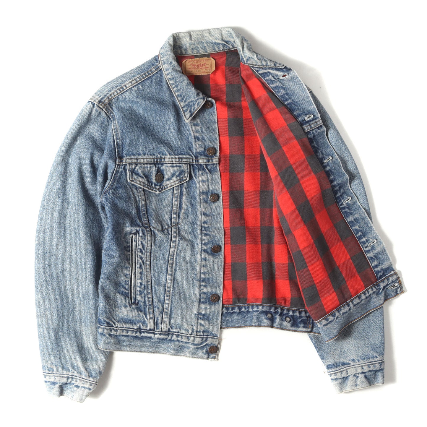 古着リメイク Levis 裏地チェックネル デニムジャケット