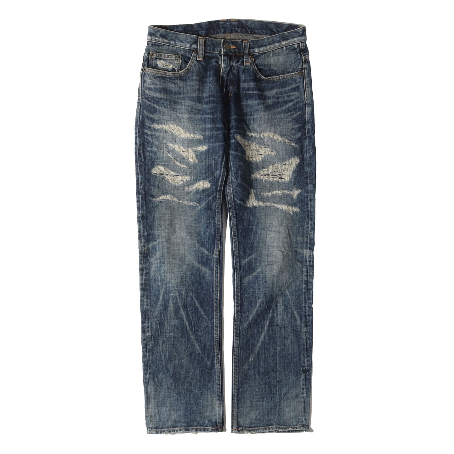 クラッシュリペア加工 スリム デニムパンツ