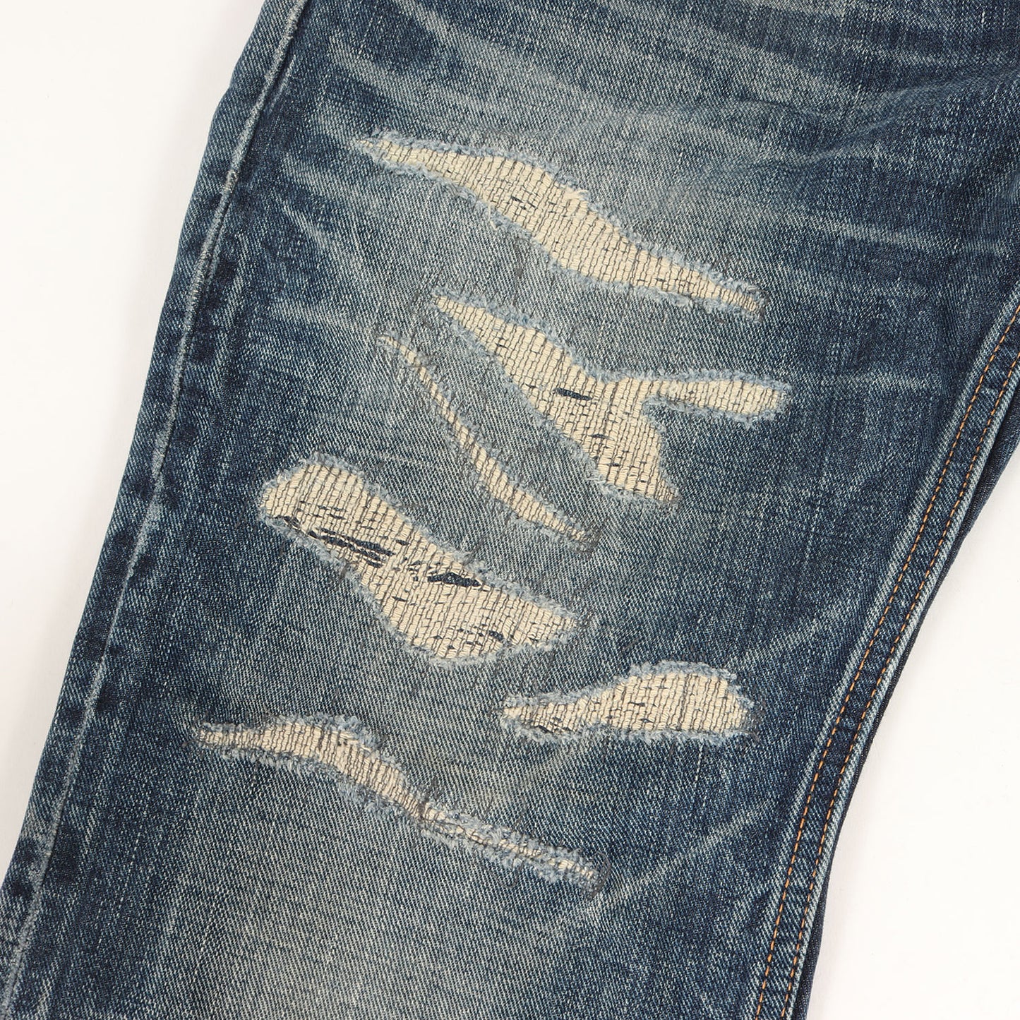 クラッシュリペア加工 スリム デニムパンツ