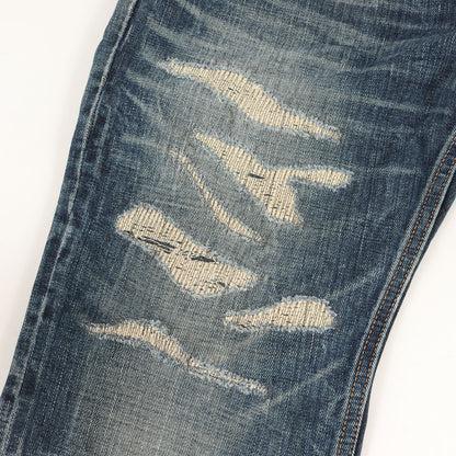 クラッシュリペア加工 スリム デニムパンツ