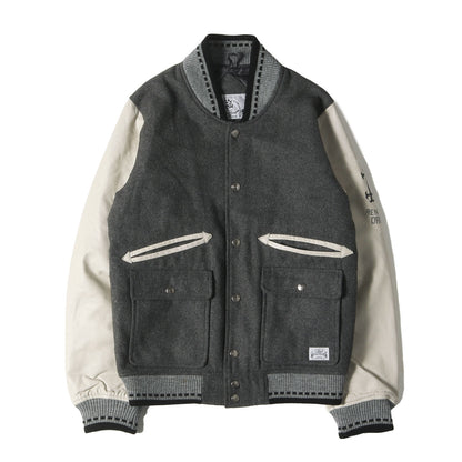 袖シープスキンレザー メルトン スタジャン