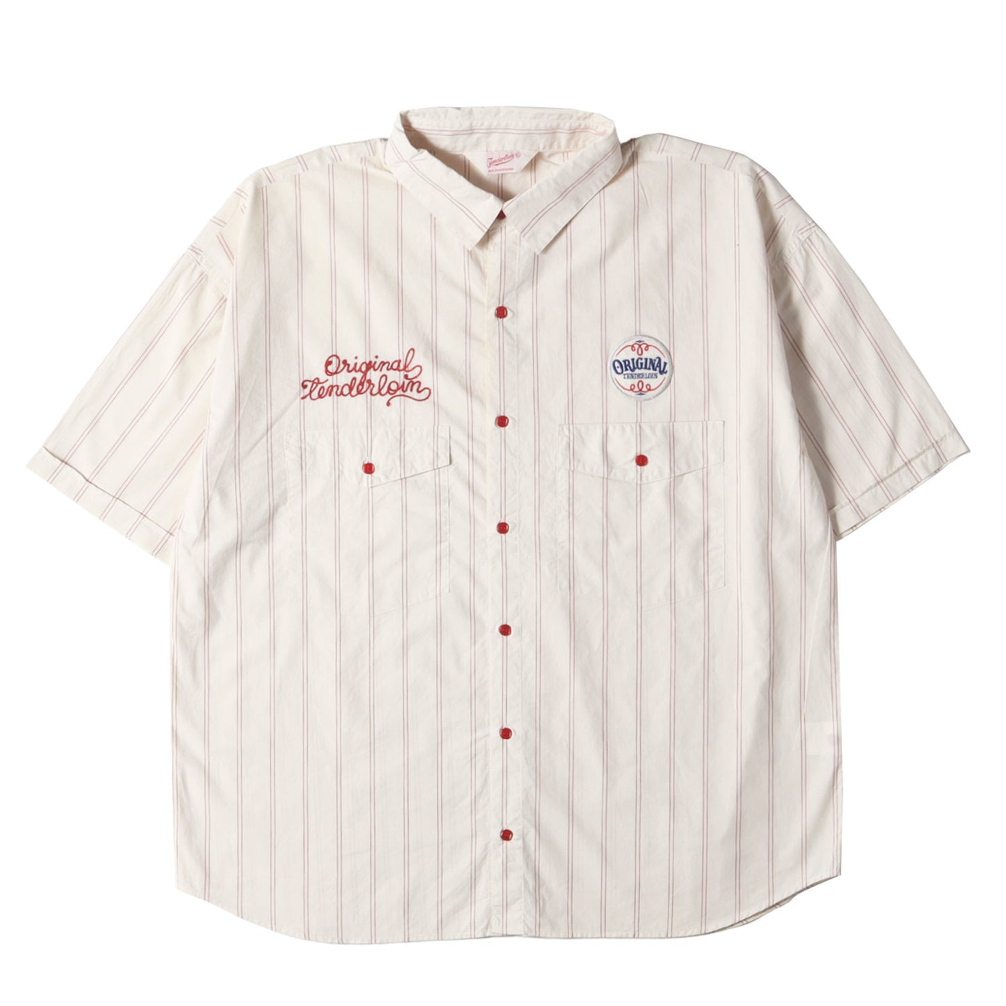 ワッペン付き ストライプ ワーク 半袖シャツ(STRIPE WORK SHT)