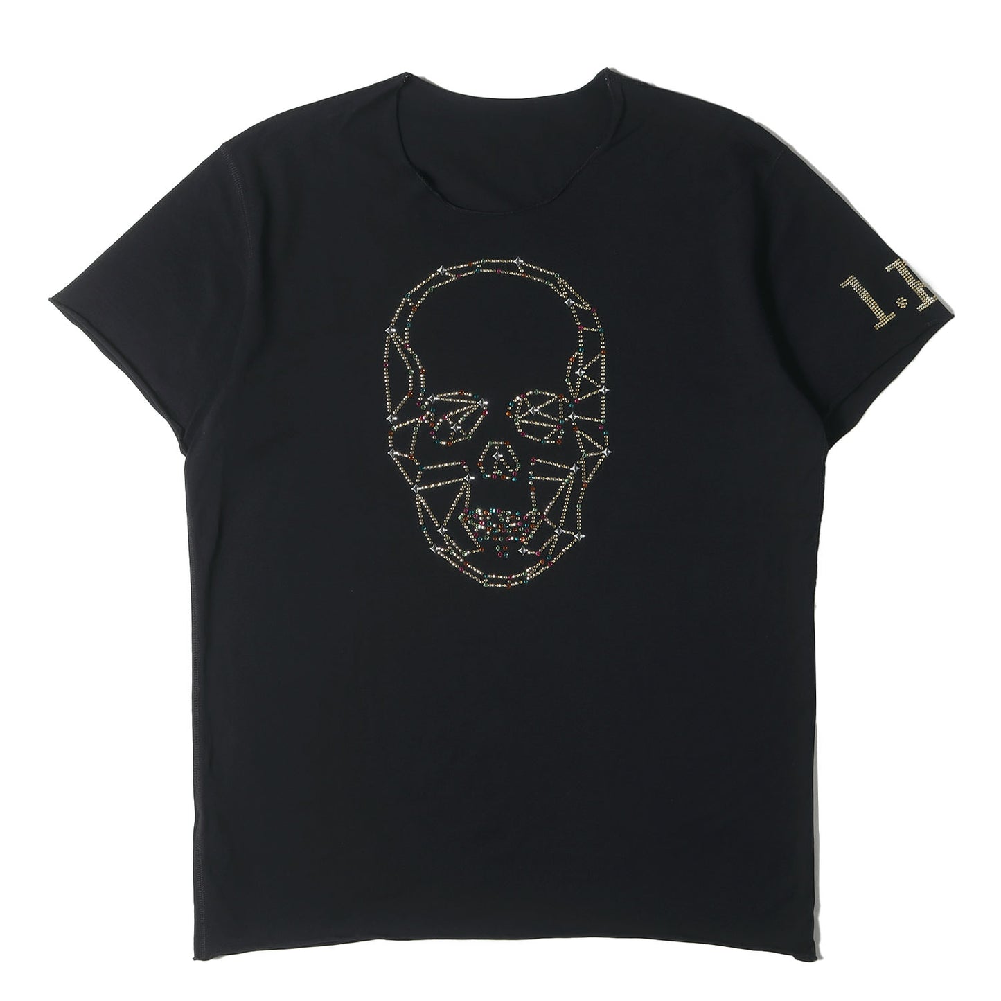 ラインストーン&ビーズ スカル 切りっぱなし Tシャツ