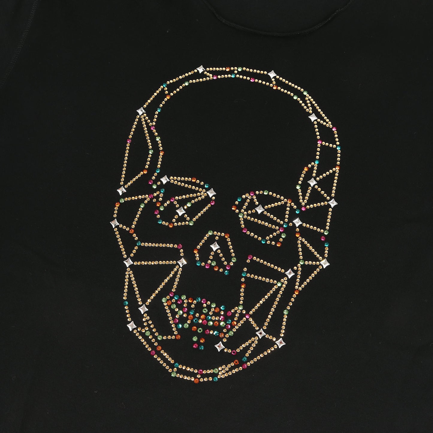 ラインストーン&ビーズ スカル 切りっぱなし Tシャツ