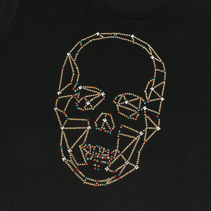 ラインストーン&ビーズ スカル 切りっぱなし Tシャツ