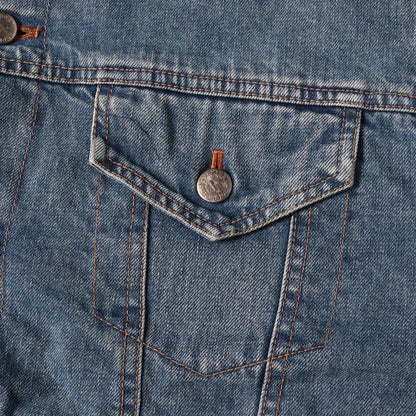 ヴィンテージ加工 裏地カモ柄 デニム ジャケット(DAMAGED DENIM BLOUSON)