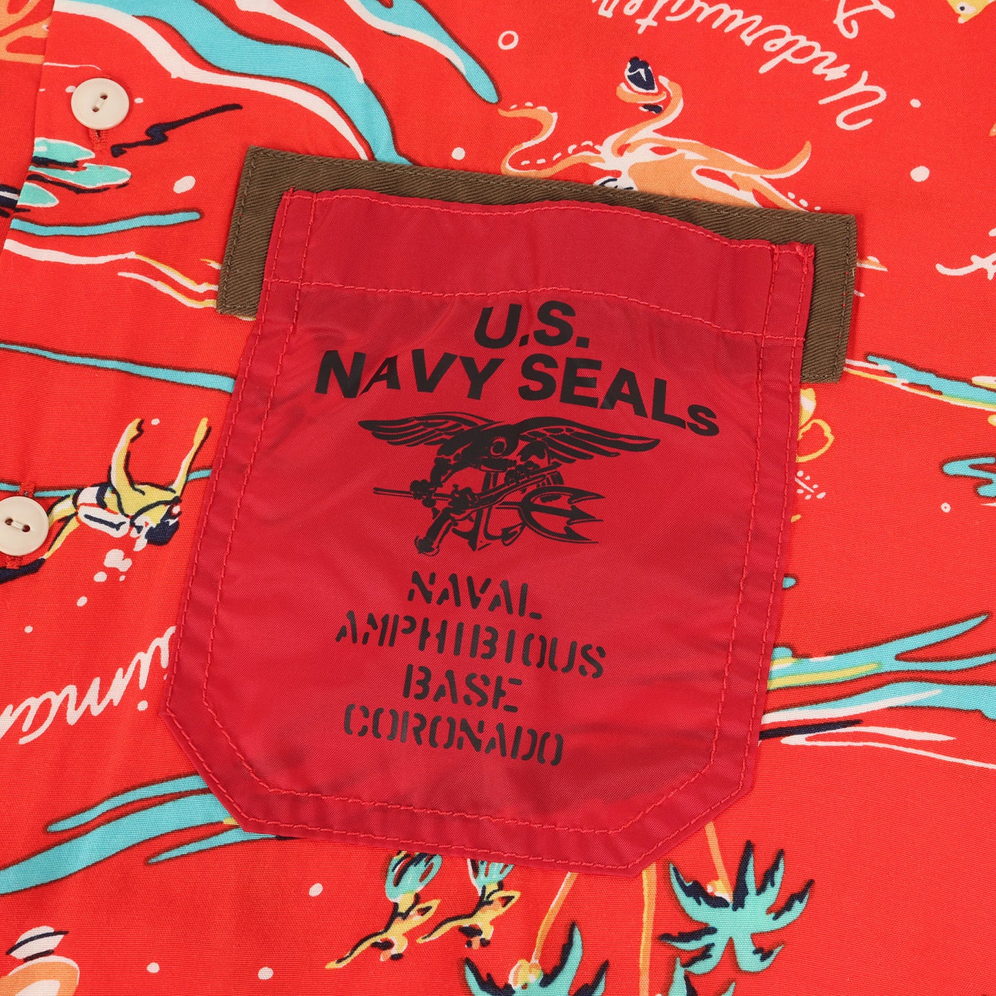 U.S. NAVY SEALS柄 レーヨン アロハシャツ