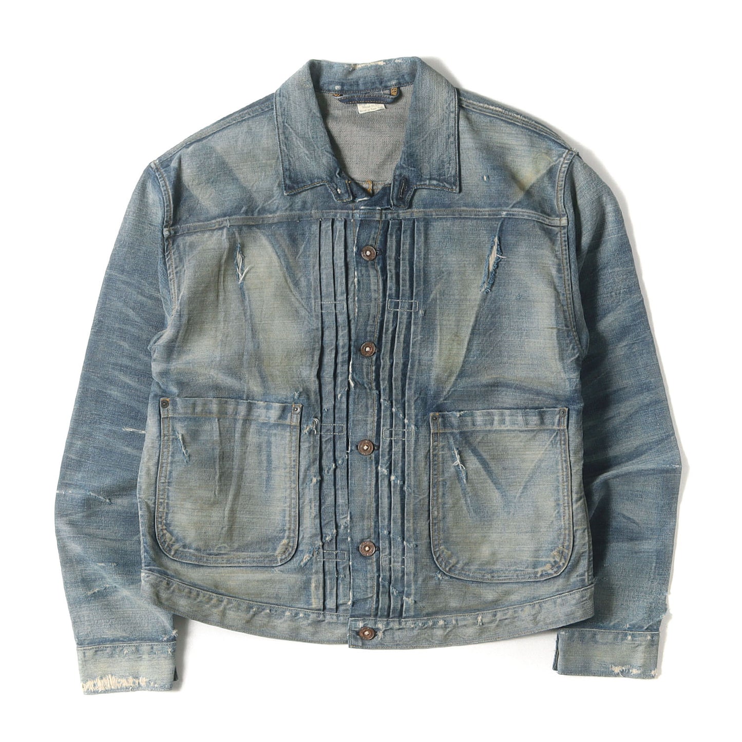 1880年復刻 ヴィンテージ加工 トリプルプリーツ デニムジャケット / ブラウス(1880's Triple Pleat Blouse / USA製)