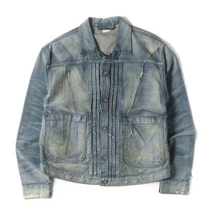 1880年復刻 ヴィンテージ加工 トリプルプリーツ デニムジャケット / ブラウス(1880's Triple Pleat Blouse / USA製)