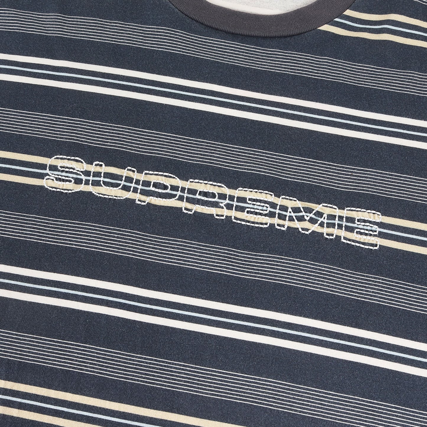 23SS ブランドロゴ刺繍 ボーダー Tシャツ(Dash Stripe S/S Top)