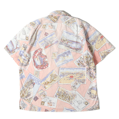 [ポニーなし] 90s 絵葉書柄 オープンカラー コットン 半袖シャツ