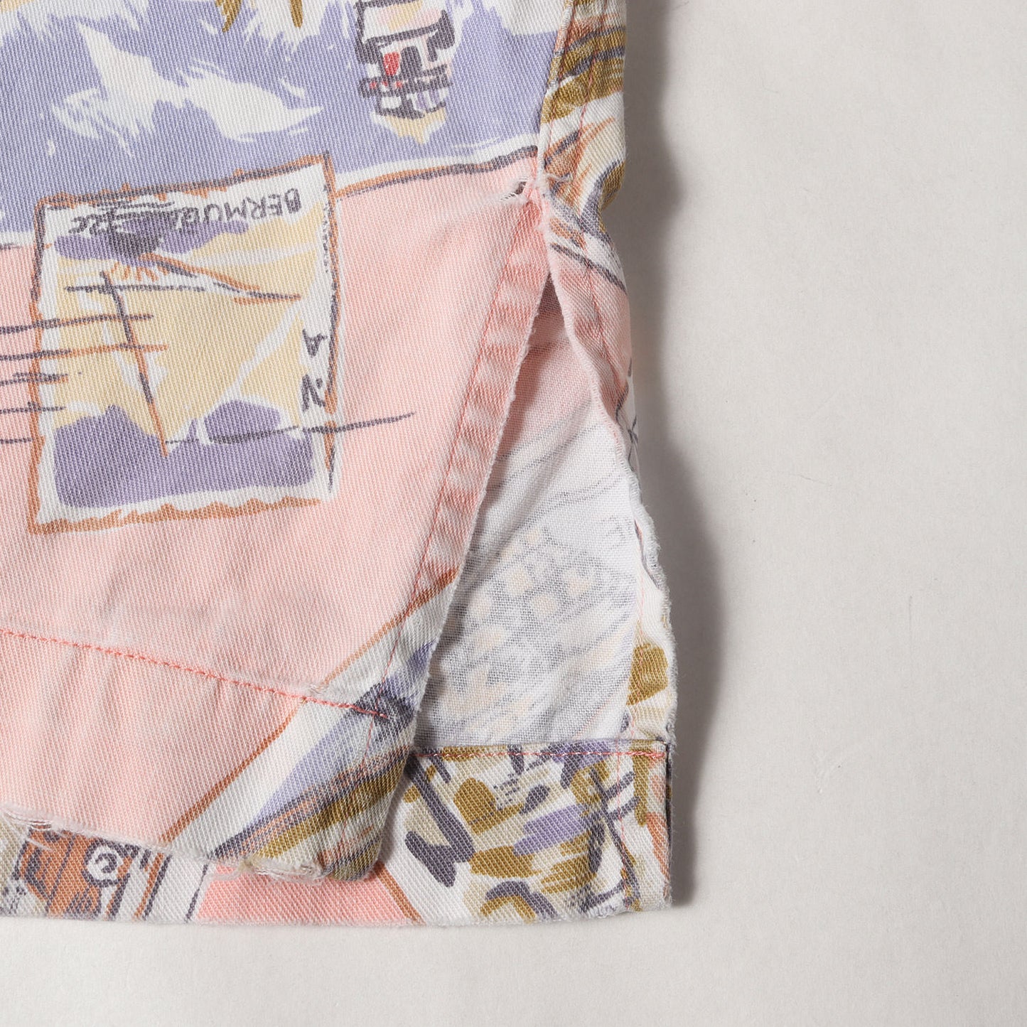 [ポニーなし] 90s 絵葉書柄 オープンカラー コットン 半袖シャツ