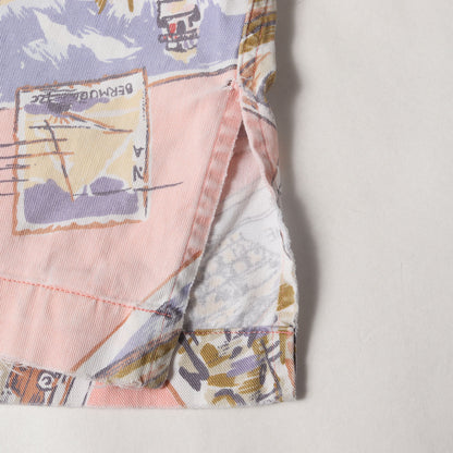 [ポニーなし] 90s 絵葉書柄 オープンカラー コットン 半袖シャツ