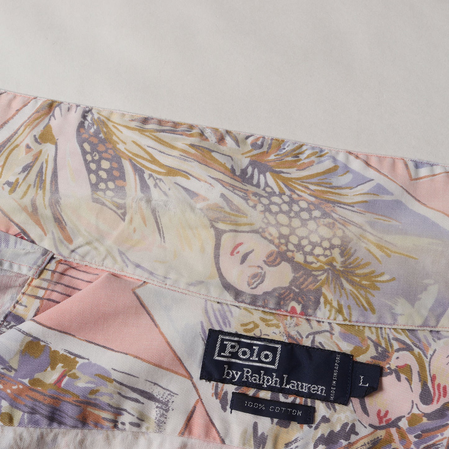 [ポニーなし] 90s 絵葉書柄 オープンカラー コットン 半袖シャツ