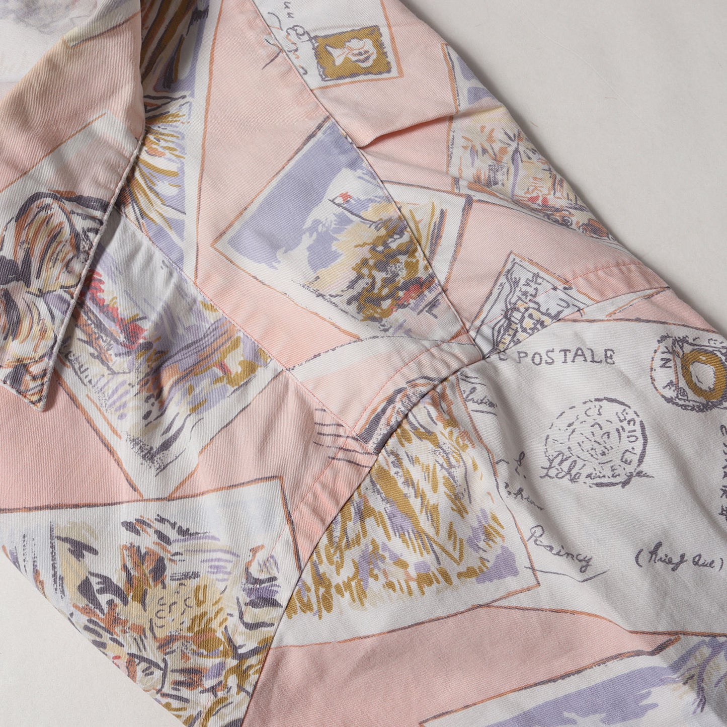 [ポニーなし] 90s 絵葉書柄 オープンカラー コットン 半袖シャツ
