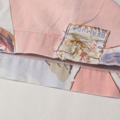 [ポニーなし] 90s 絵葉書柄 オープンカラー コットン 半袖シャツ