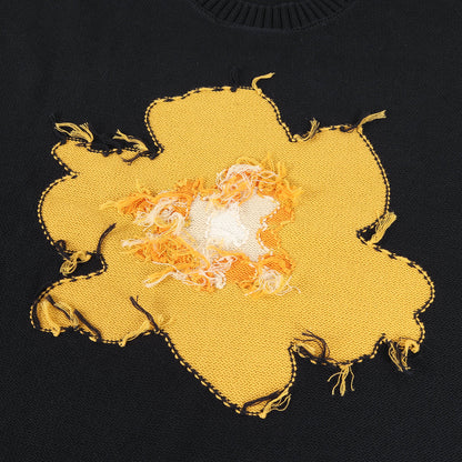 23AW フラワー デザイン コットンニット セーター(inside-out flower motif cotton sweater)