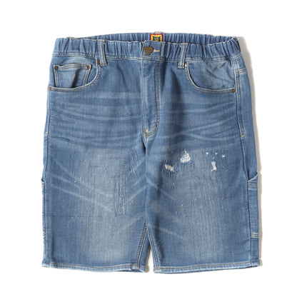 ダメージリペア加工 ペインター イージー デニム スウェットショーツ(RELAX DENIM SHORT)