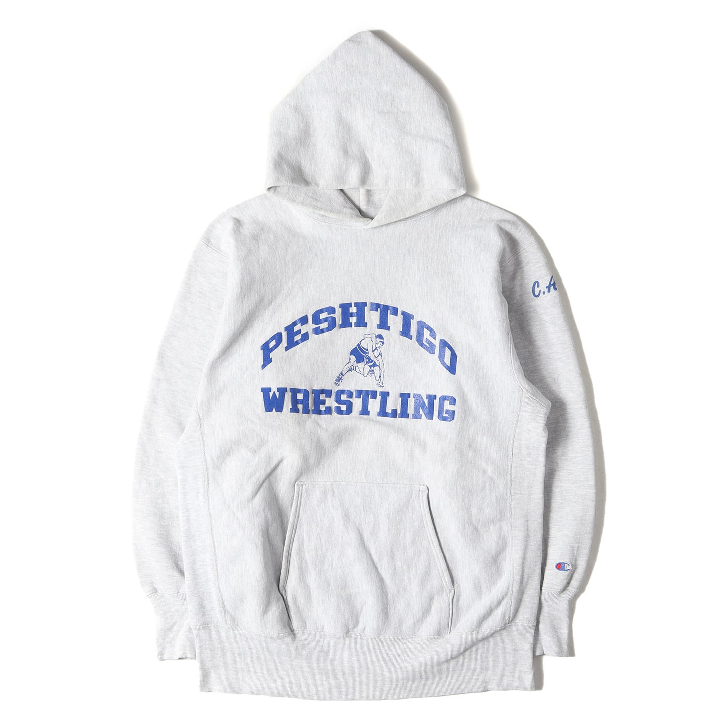 90s 刺繍タグ リバースウィーブ 3段プリント カレッジ スウェット パーカー(USA製)