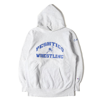 90s 刺繍タグ リバースウィーブ 3段プリント カレッジ スウェット パーカー(USA製)