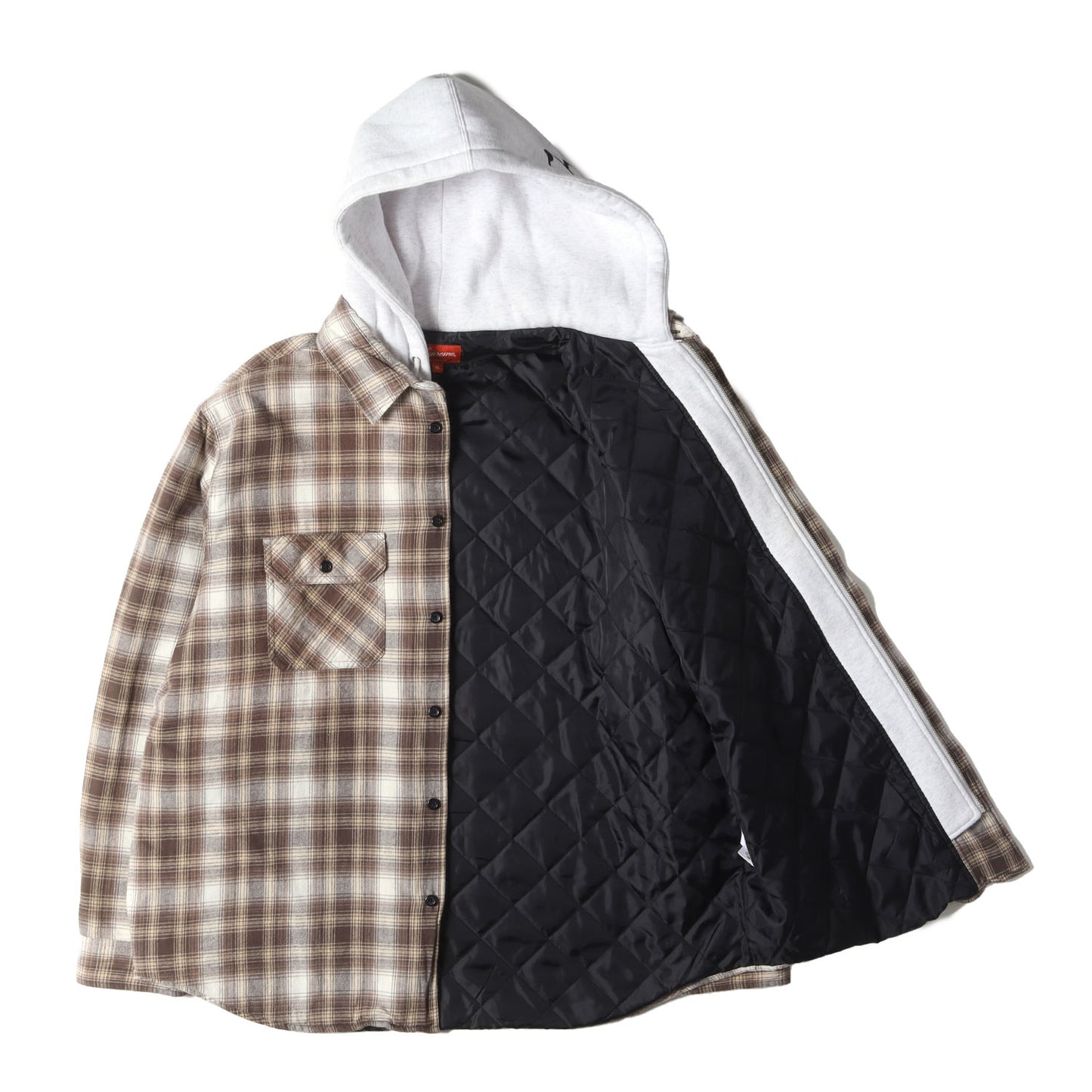 21AW フード付き 裏地キルティング チェック フランネルシャツ(Hooded Flannel Zip Up Shirt)