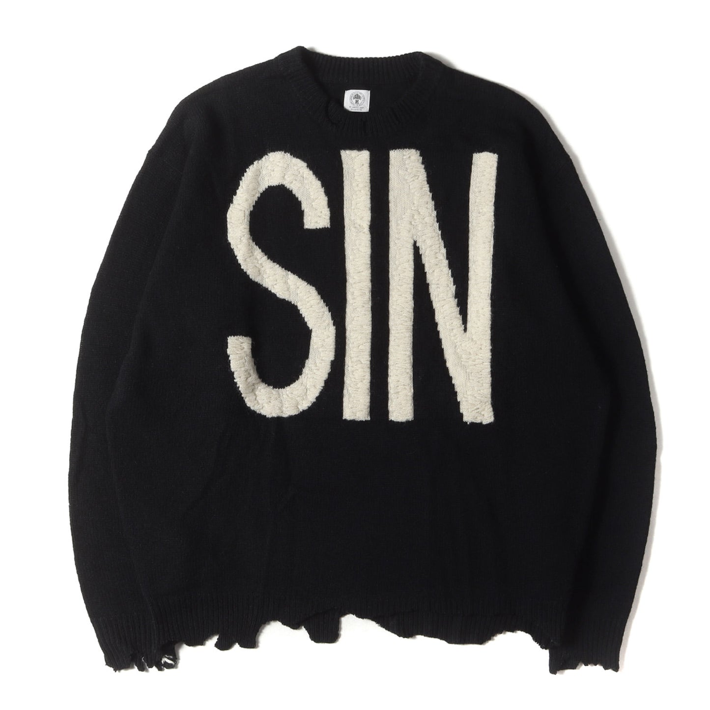 21AW ダメージ加工 SINロゴ オーバーサイズ ウールニット(WOOL SWTER SIN)