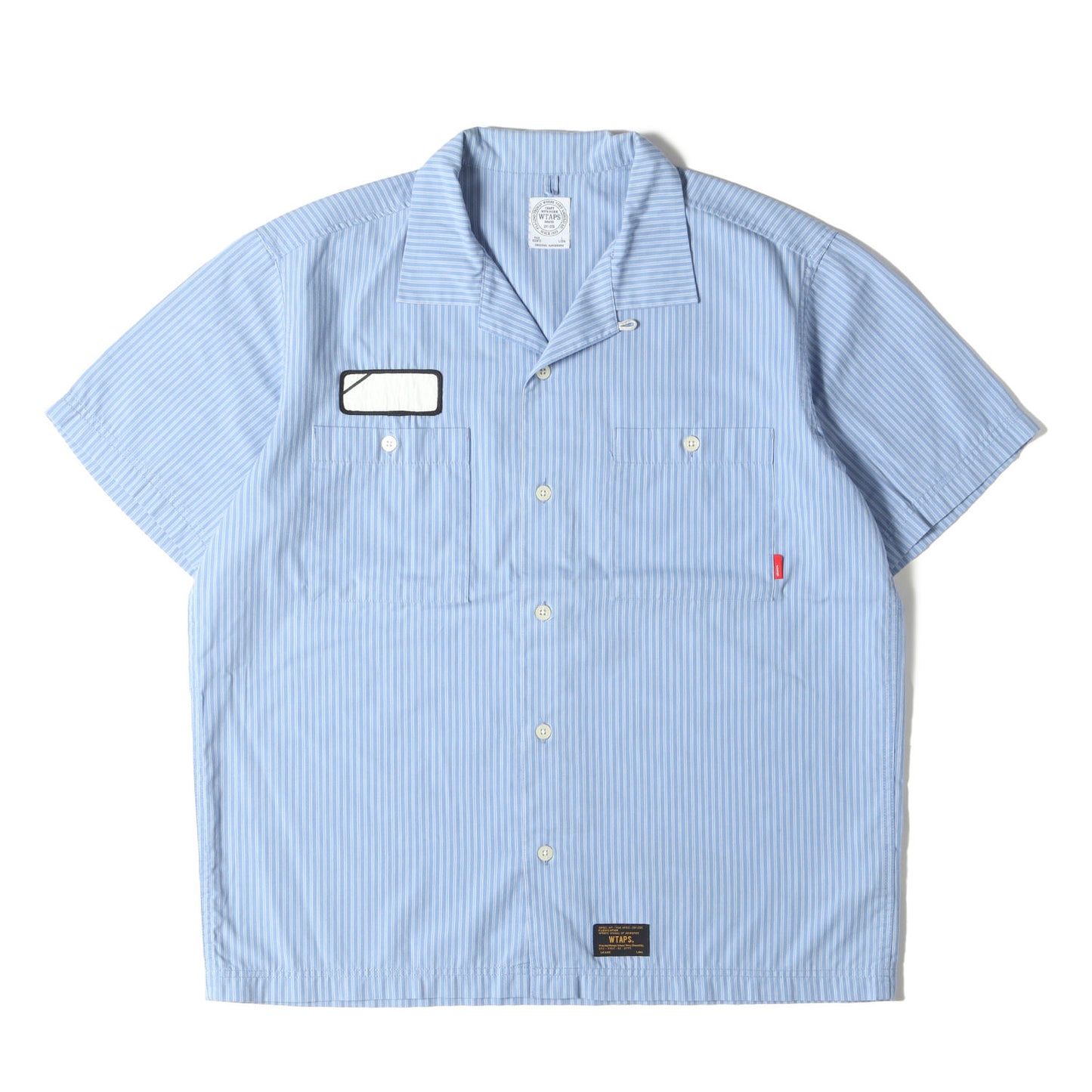 ワッペン付き ストライプ オープンカラー ワーク 半袖シャツ(VATOS S/S)
