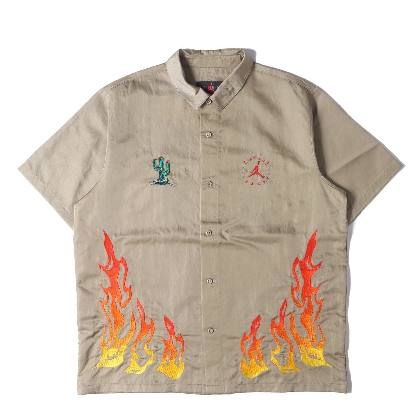 21SS ×TRAVIS SCOTT Cactus Jack JORDAN フレイム刺繍 ナイロン 半袖シャツ(AS M J TS BTN DWN TOP)